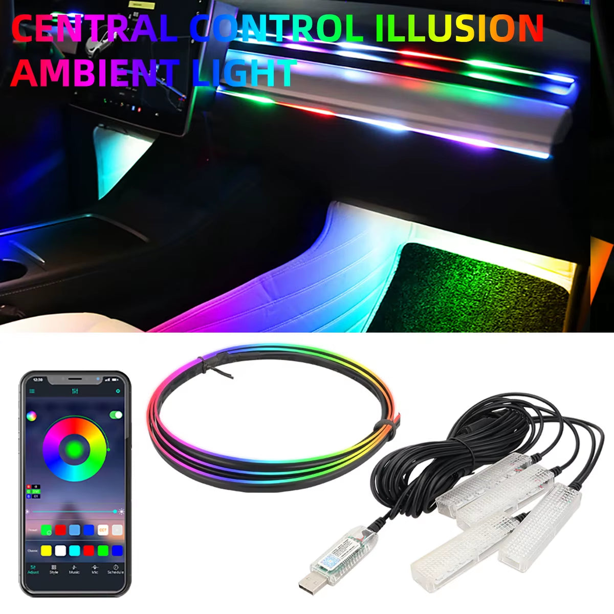 4In1 Symphony Car Foot Lamp USB App Control Led Interior Light Decorative Hidden Atmosphere Lights Car Ambient Lights Neon Light