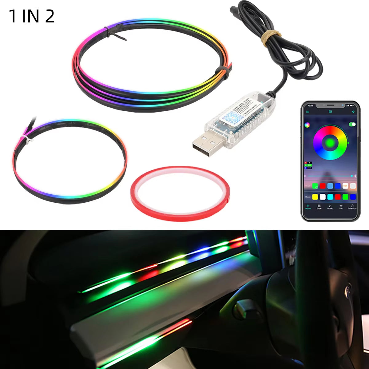 4In1 Symphony Car Foot Lamp USB App Control Led Interior Light Decorative Hidden Atmosphere Lights Car Ambient Lights Neon Light