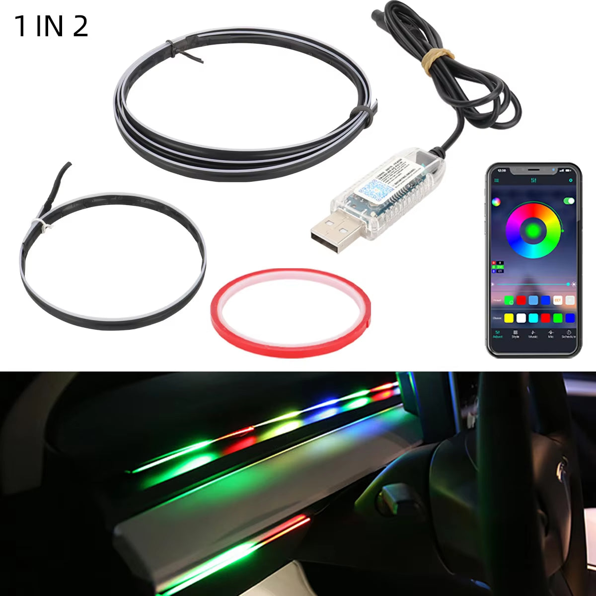 4In1 Symphony Car Foot Lamp USB App Control Led Interior Light Decorative Hidden Atmosphere Lights Car Ambient Lights Neon Light