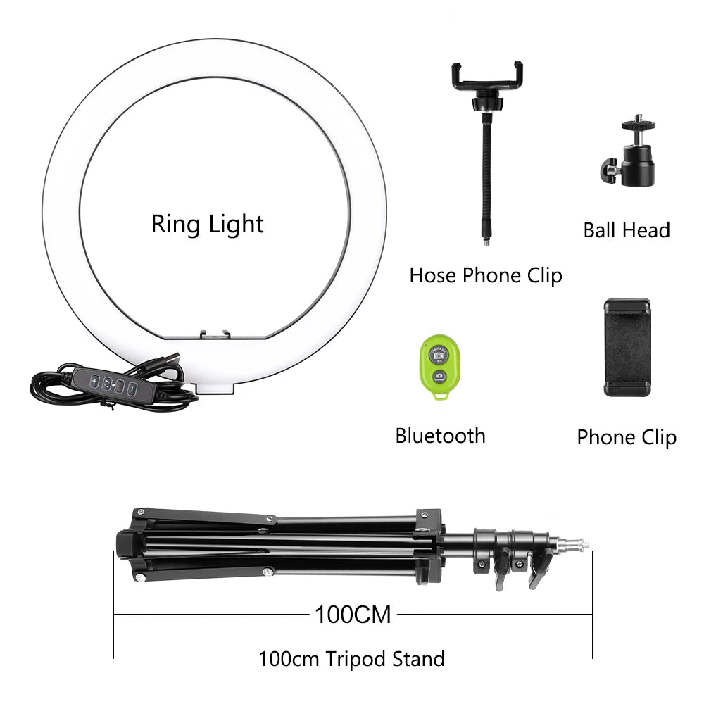 10Inch Mini Selfie LED Video Ring Light Lamp with Table Tripod for Youtube Phone Live Photo Photography Studio